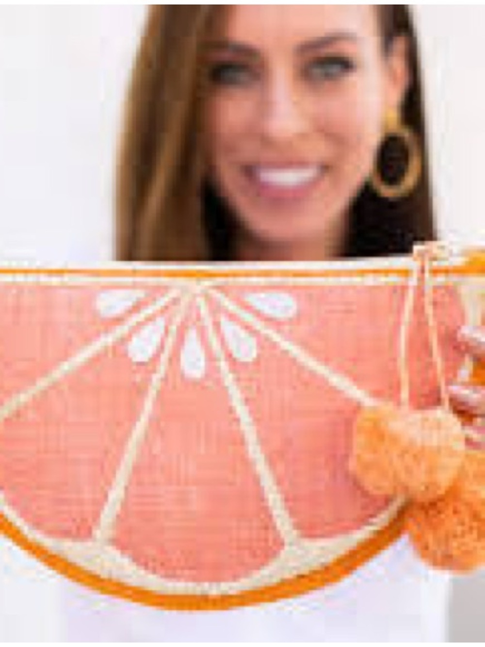 Kayu Pomelo Straw Grapefruit Pom-Pom Clutch Bag- NWT